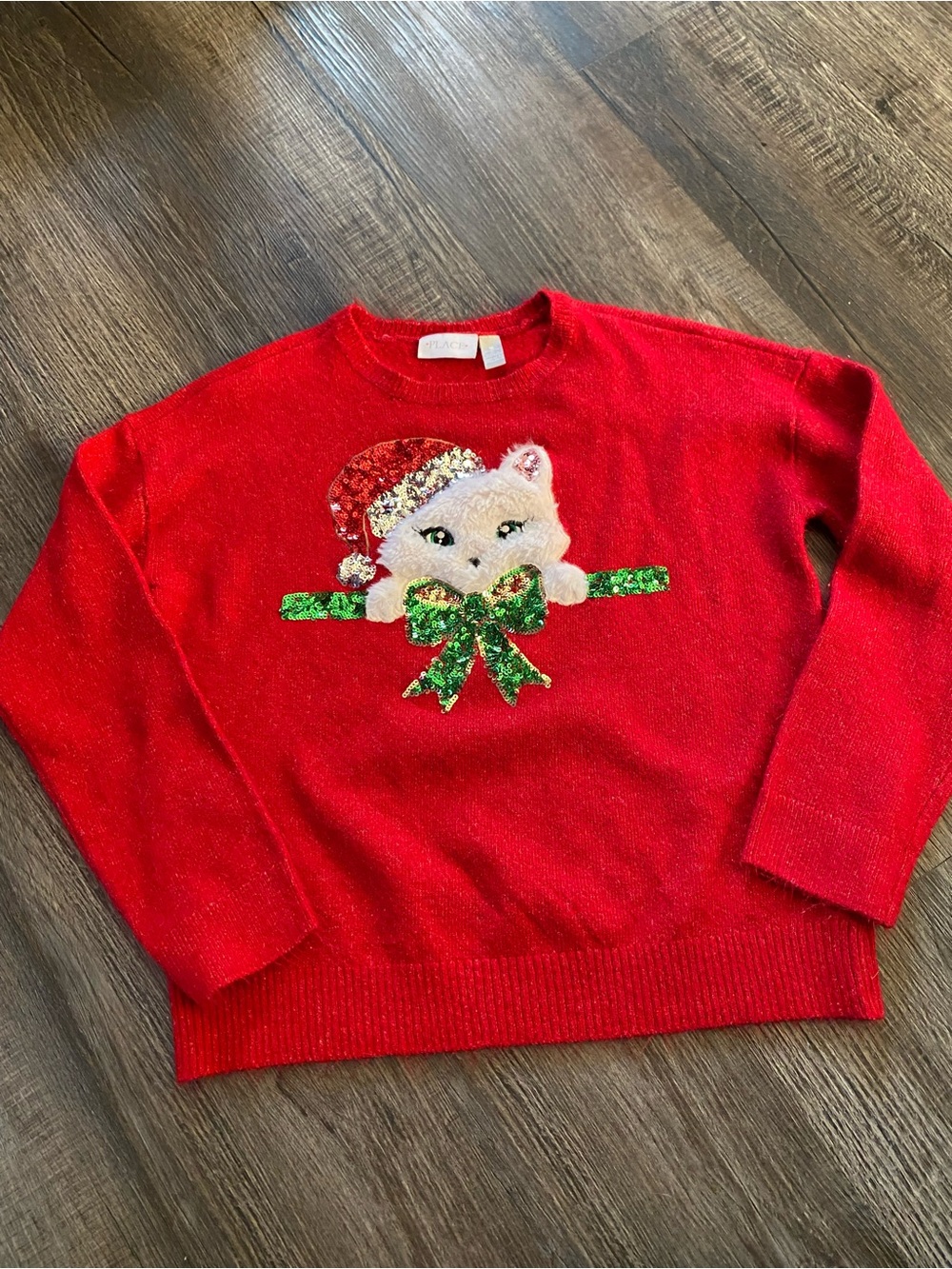 Red Holiday Cat Sequin Sweater